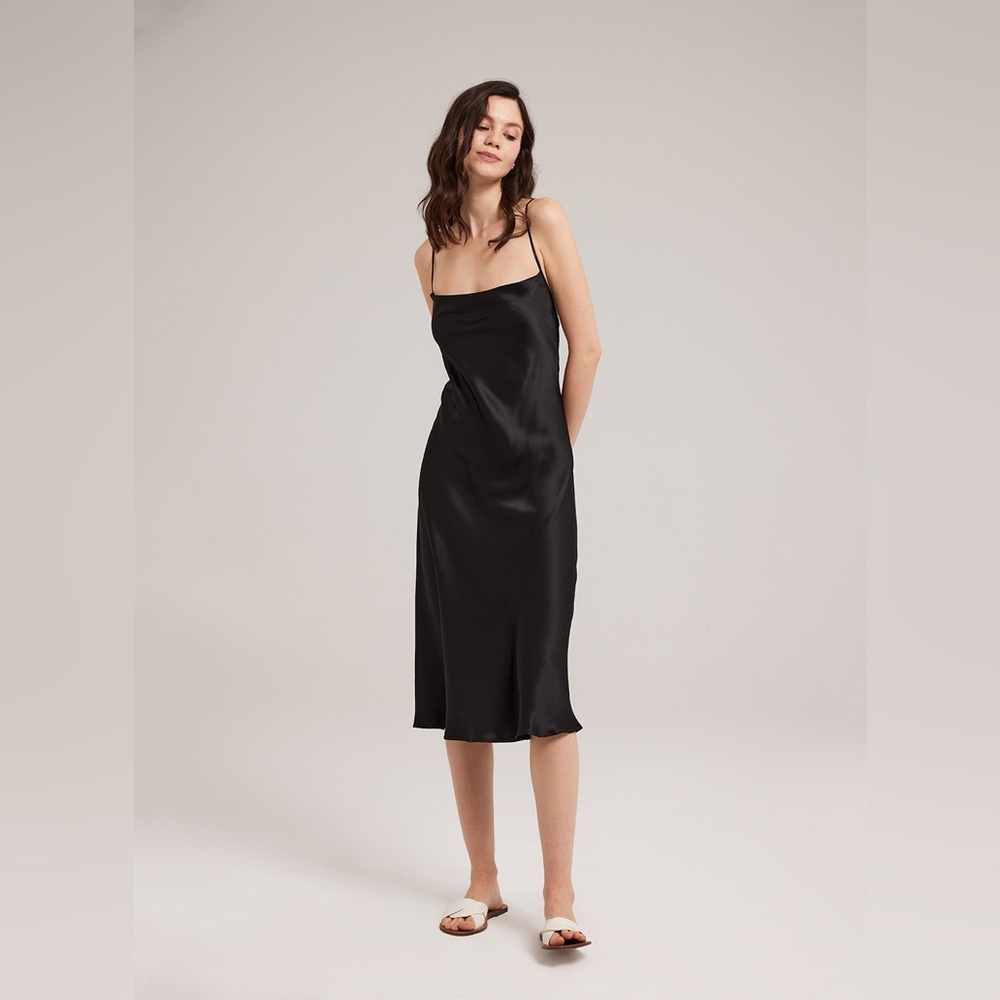 Nap Loungewear Silk Satin Slip Midi Dress Sz S Black